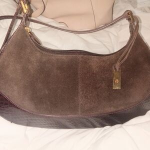 Etienne Aigner Brown Suede and Leather Shoulder Bag